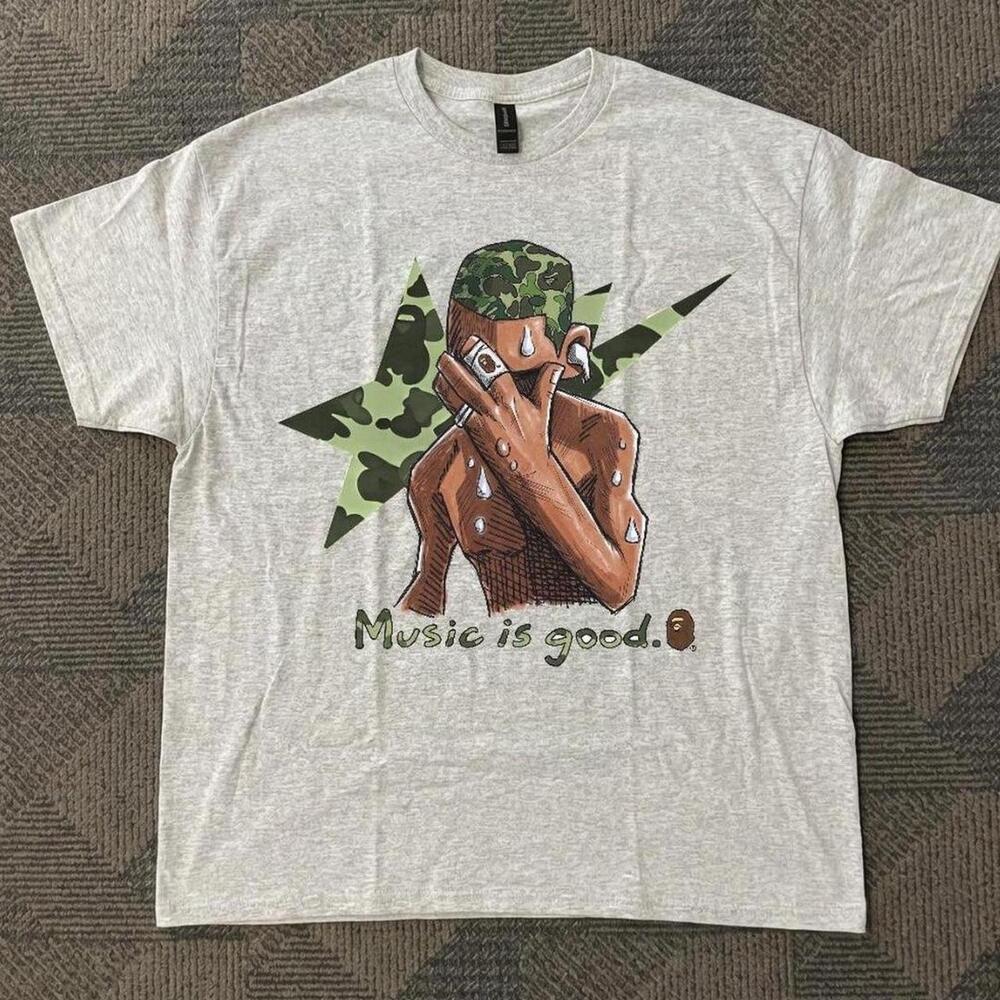 Gildan Men White T-Shirt, Music Is Good Grey T-Shirt